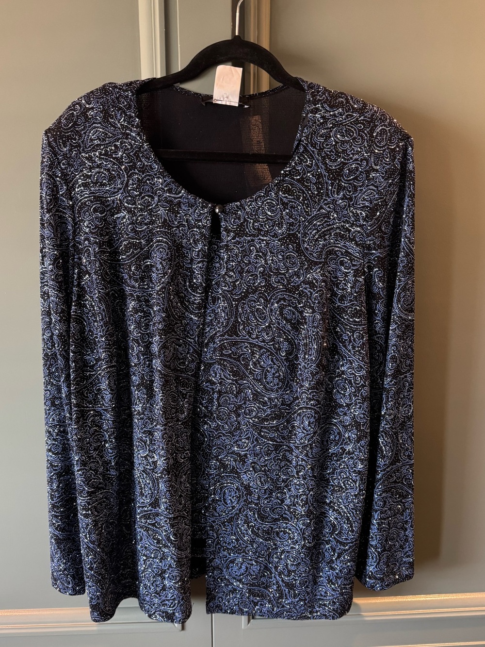 NWT Onyx Nite Shimmering Paisley 2 piece Evening Set - Black & Blue
